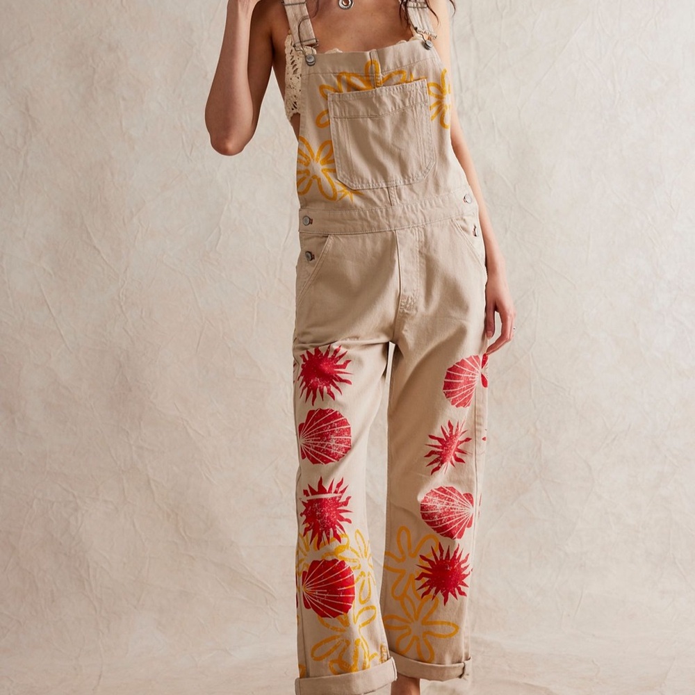 Free People Floral Overalls